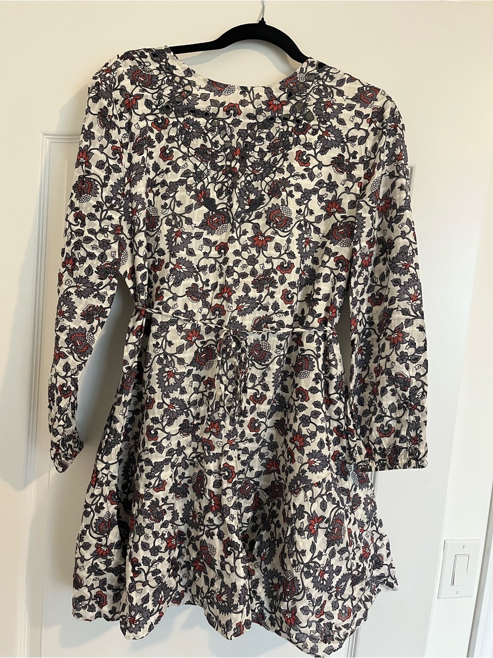 Women’s Floral Long Sleeve Dress in White, Red and Grey